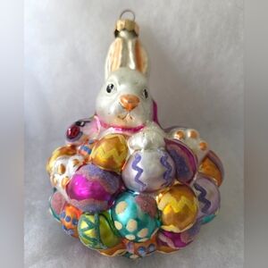 Christopher Radko Hoppy Easter Glass Handpainted Bunny Ornament Large Size, Mint